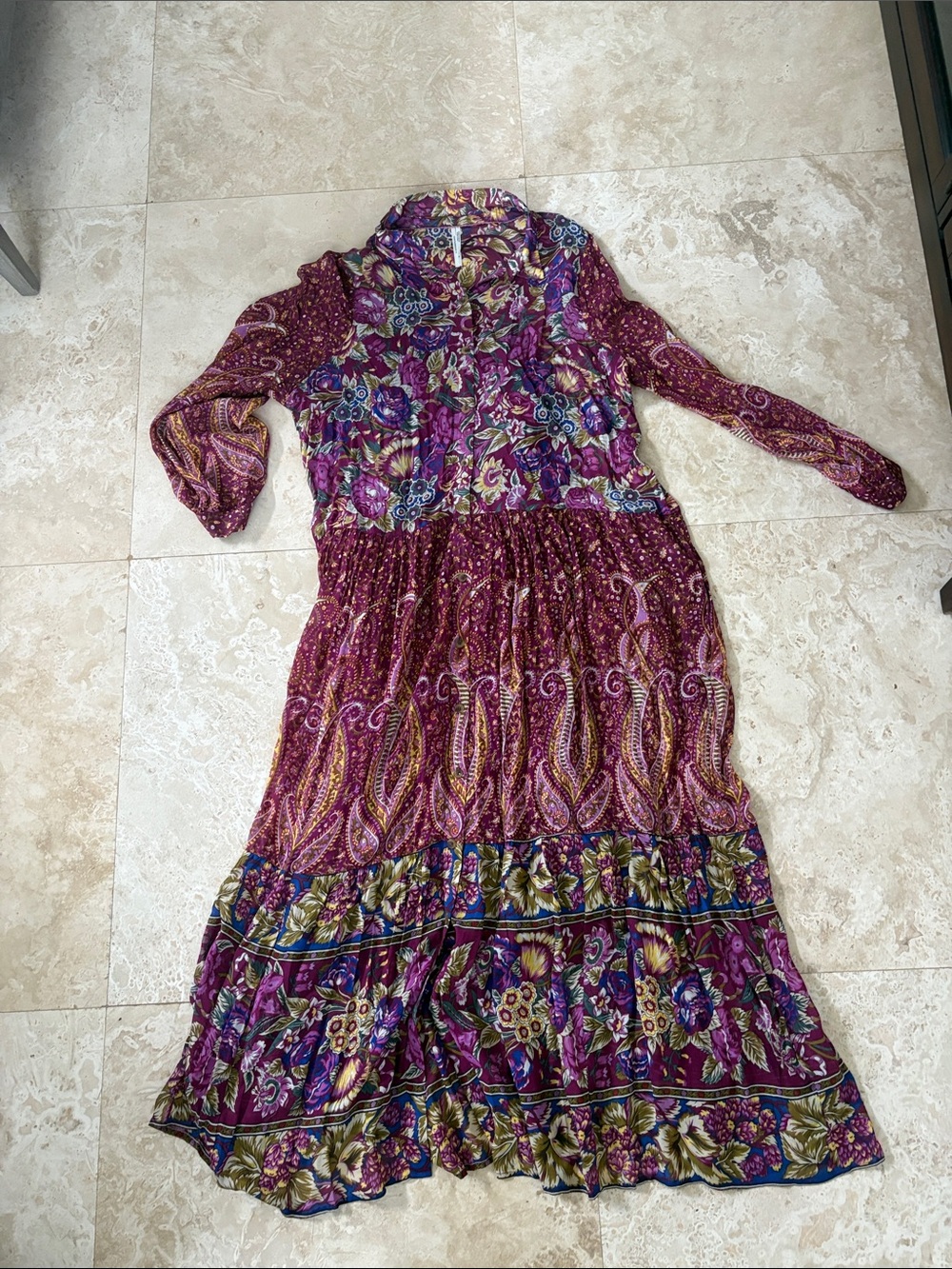 Anthropologie Purple Paisley & Floral Maxi Dress